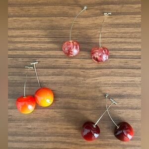 Cherry-Themed Drop Earrings Set